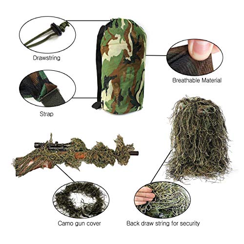 HaoFst Ghillie Combinaison camouflage de forêt pour la chasse 4 pièces + sac