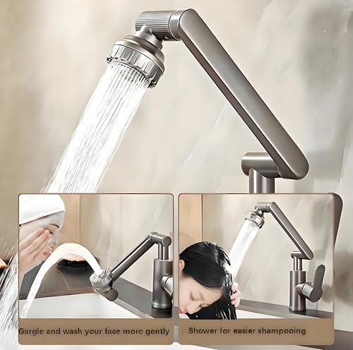 Robinet d'évier de cuisine chromé à bras mécanique universel pivotant robinet de cuisine 2 modes