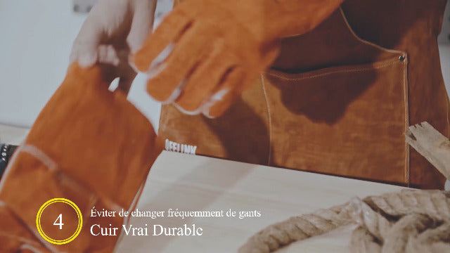 QeeLink Gants de soudage – Résistant à la chaleur et à l'usure en cuir doublé et coutures ignifuges – pour soudeurs/cheminée/barbecue/jardinage