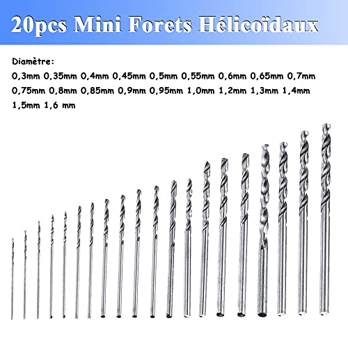 Coffret de 20pcs Kit de Mini Micro Foret de Précision Hélicoïdaux en HSS Set Fraise