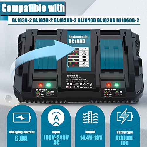 2X 18V 5500mAh Batterie de Remplacement pour Makita + Chargeur Double Port 6A