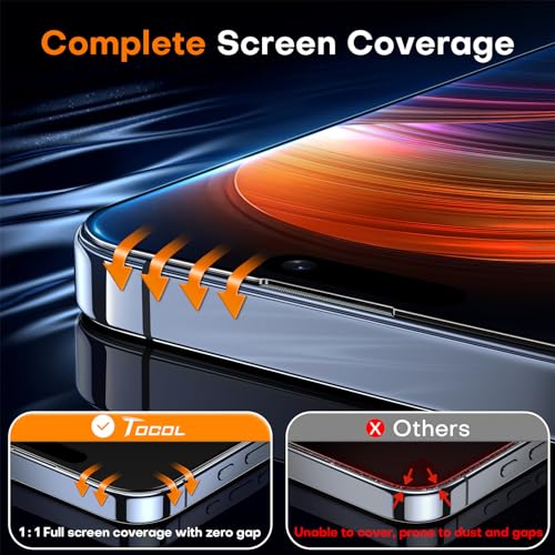 TOCOL 2 Pièces Verre Trempé pour iPhone 15 Pro Max Couverture Complète, Installation Automatique, Dureté 9H Résistant aux Rayures, Sans Bulles, Protection écran pour iPhone 15 Pro Max