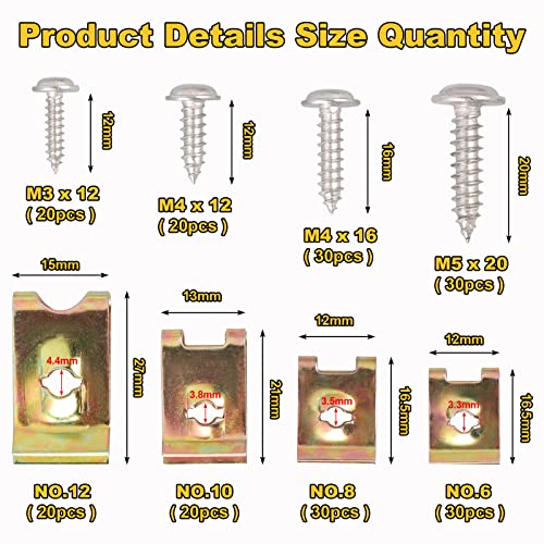 200 Pièces Agrafe Carrosserie, Écrous Fixation Type U Clips Ecrou, Vis et Agrafe Clips