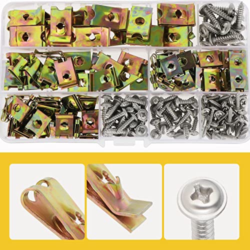 200 Pièces Agrafe Carrosserie, Écrous Fixation Type U Clips Ecrou, Vis et Agrafe Clips