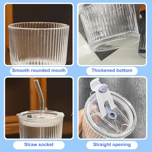 Lot de 2 Verres à Eau avec Couvercle et Paille
