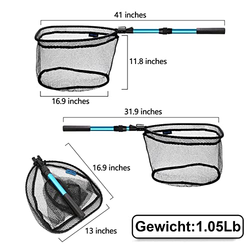 Fishing Épuisette de Pêche en Aluminium Antidérapant Pliable pour Eau Douce et Eau Salée Accessoires de Pêche pour Adultes et Enfants Épuisette de Pêche