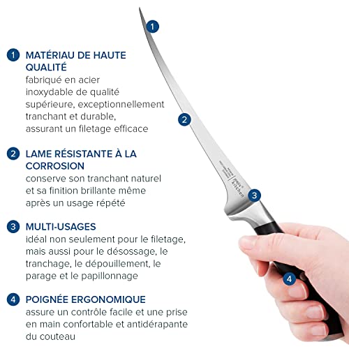 Couteau Filet Poisson - Couteau Cuisine Professionnel en Acier Inoxydable