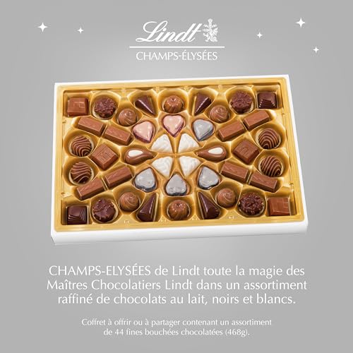 Lindt - Coffret CHAMPS-ÉLYSÉES Édition Diamant - 44 Chocolats Gourmands au Lait, Noir et Blanc, 468g