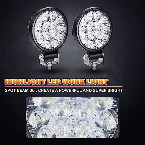 2Pcs rond phare de travail led, 3.2 pouces mini 42W 12V 24V lampe de travail led