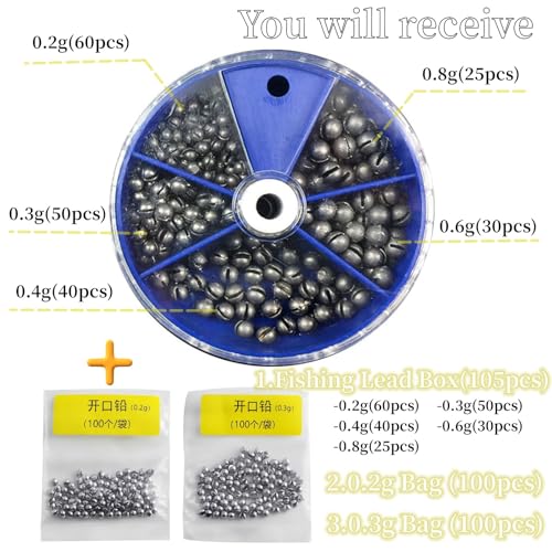 Lot de 205 Plombs de Pêche Réglables