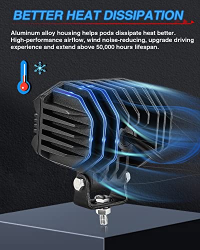 4Pcs Phares de Travail Pouces 80W 9600LM Voiture, Tracteur, Camion, SUV, Bâteau, Caravane