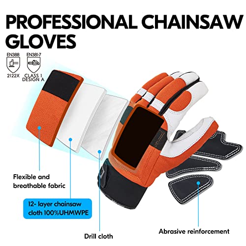 1 paire de gants, classe 1, 20 m/s, gants de protection contre les tronçonneuses