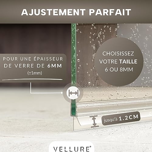 Joint porte douche - NOUVEAU, en caoutchouc (1x pour épaisseur de verre 6mm - jusqu'à 100cm)