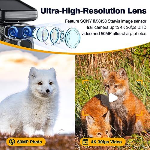 Caméra de Chasse Solaire 4K 30FPS, 60MP avec WiFi