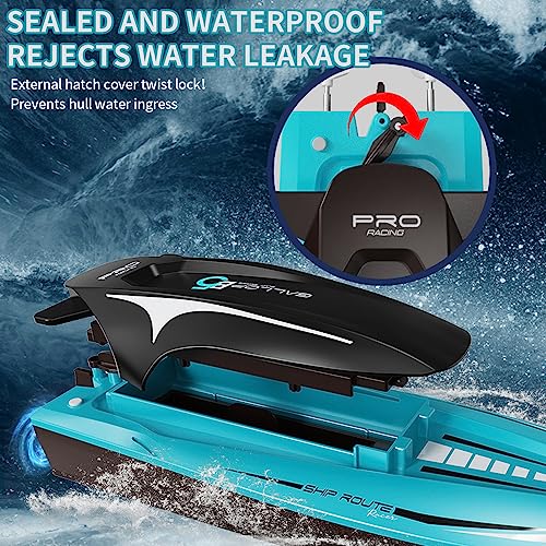 Bateau Telecommandé 2.4GHz Bateau,RC Racing Boat avec Lumière Éblouissante et 2 Batteries Anti - Collision