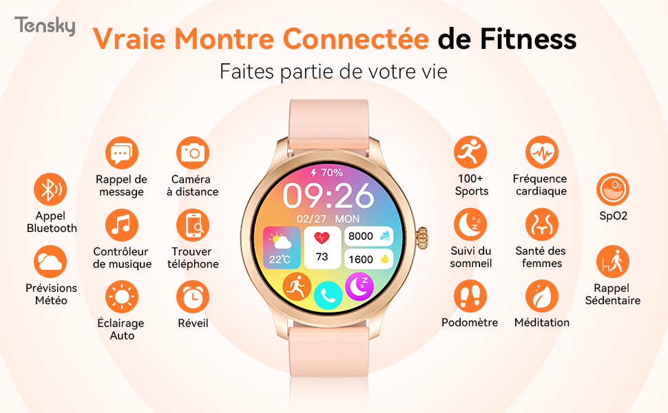 Tensky Montre Connectée Homme Femme