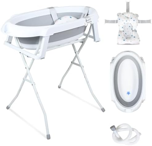 Baignoire pour bébé avec support, pliable, avec support antidérapant, tapis de bain