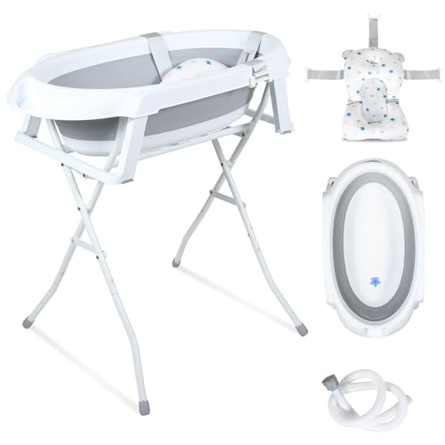 Baignoire pour bébé avec support, pliable, avec support antidérapant, tapis de bain