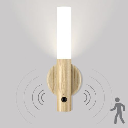 Applique Murale LED Rechargeable sans Fil avec Détecteur de Mouvement en Bois