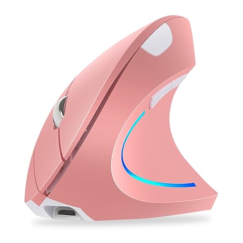 WREWING Souris verticale ergonomique sans fil 2,4 GHz avec 4 DPI réglables 800/1200/1600/2400, 6 boutons, compatible avec PC, bureau et Mac - Rose