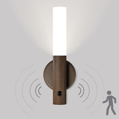Applique Murale LED Rechargeable sans Fil avec Détecteur de Mouvement en Bois