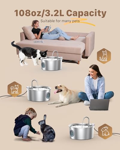 Fontaine à Eau pour Chat et chien- 3,2L inox