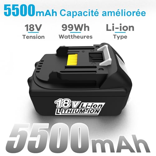 2 Pièces 18V 5500mAh Batterie pour Makita Batterie 18V BL1850 BL1860 BL1840 BL1830