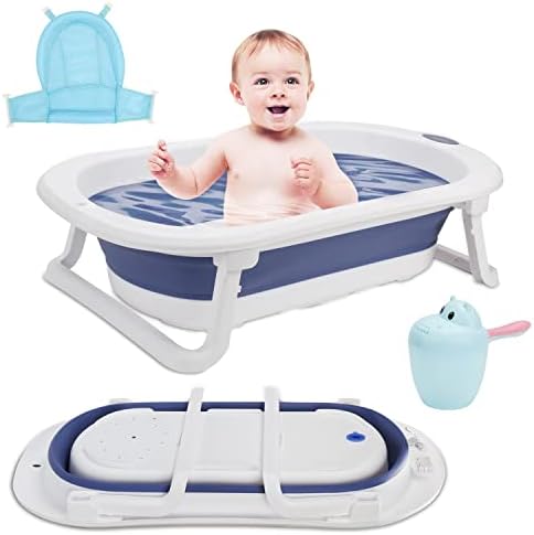 Baignoire pour bébé avec support, pliable, avec support antidérapant, tapis de bain