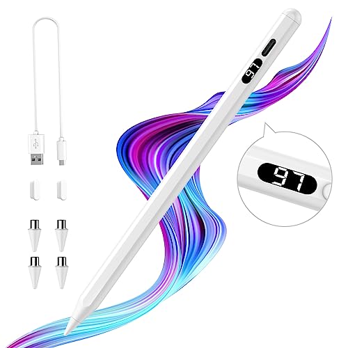 TiMOVO Stylet à Écran Tactile, Stylet à Charge Rapide Compatible avec iPad/iPhone/Android/iOS/Samsung/Xiaomi Tablettes, Stylet Écran Capacitif avec Affichage de Puissance, Blanc