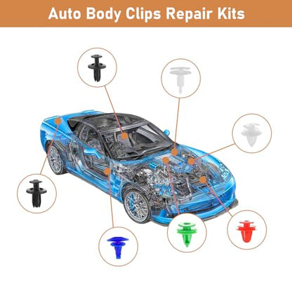 Agrafes Clips de Fixation Voiture avec Outil de Démontage et Boîte De Rangement