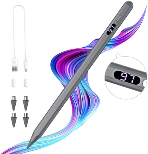 TiMOVO Stylet à Écran Tactile, Stylet à Charge Rapide Compatible avec iPad/iPhone/Android/iOS/Samsung/Xiaomi Tablettes, Stylet Écran Capacitif avec Affichage de Puissance, Blanc