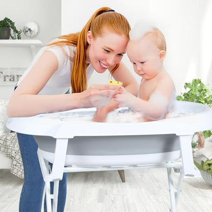 Baignoire pour bébé avec support, pliable, avec support antidérapant, tapis de bain