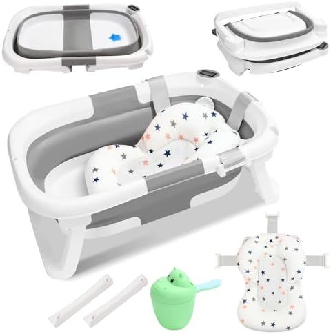 Baignoire pour bébé avec support, pliable, avec support antidérapant, tapis de bain