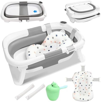 Baignoire pour bébé avec support, pliable, avec support antidérapant, tapis de bain