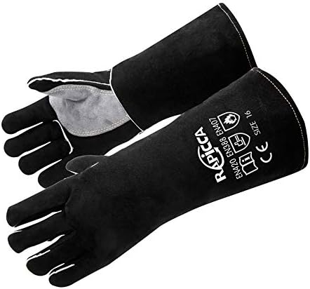 RAPICCA Gants de Soudage en Cuir Résistant à la Chaleur/au feu pour Bâton, Mig, Tig, Forge, Barbecue, Gril, Cheminée, Poêle à bois, four,Marmite