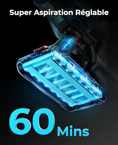 Aspirateur Balai sans Fil,60Mins Aspirateur sans Fil Puissant