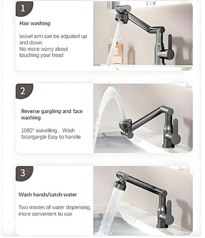 Robinet d'évier de cuisine chromé à bras mécanique universel pivotant robinet de cuisine 2 modes