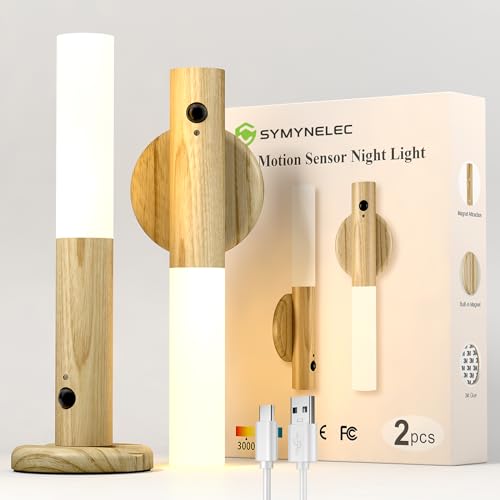 Applique Murale LED Rechargeable sans Fil avec Détecteur de Mouvement en Bois