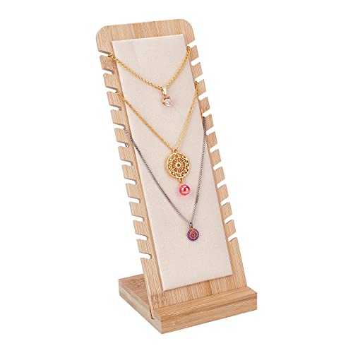 Présentoir à Collier Chevalet en Bois, Porte Bijoux avec 12 Emplacements Rangement 10x9.5x26.5cm