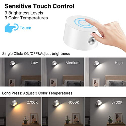 2 lampes mural led sans fil 360 degrès