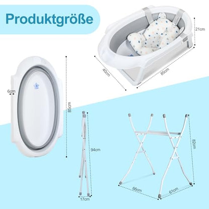 Baignoire pour bébé avec support, pliable, avec support antidérapant, tapis de bain