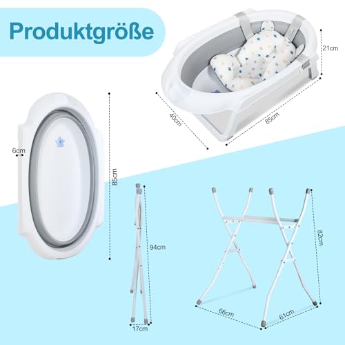 Baignoire pour bébé avec support, pliable, avec support antidérapant, tapis de bain