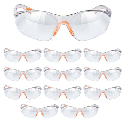 Kurtzy Lot de 12 Lunettes de Sécurité Transparentes - Lunettes de Protection avec Verres en Plastique, Pont-de-Nez et Embouts de Branches en Caoutchouc pour Plus de Confort - Lunette Transparente PPE