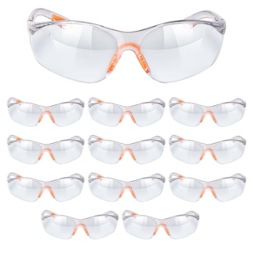 Kurtzy Lot de 12 Lunettes de Sécurité Transparentes - Lunettes de Protection avec Verres en Plastique, Pont-de-Nez et Embouts de Branches en Caoutchouc pour Plus de Confort - Lunette Transparente PPE