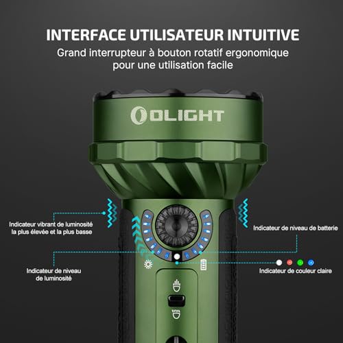 OLIGHT Marauder Mini Lampe Torche LED Ultra Puissante, 7000 Lumens Rechargeable RVB Lampe de Poche Tactique Militaire Puissante avec Projecteur et Diffuseur, IPX8 Étanche pour Camping(OD Vert)