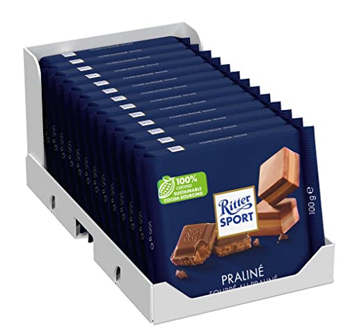 Tablette Carrée Pralinée RITTER SPORT - 100 g - Boîte de 13 Chocolats à Emporter