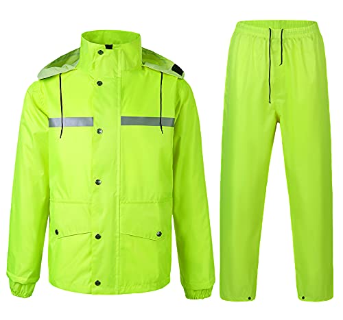 Yukirtiq Combinaison de Pluie Imperméable à Capuche Extérieur Homme Ensemble Veste et Pantalon Imperméables 2 Pièces Manteau Vêtements de Pluie