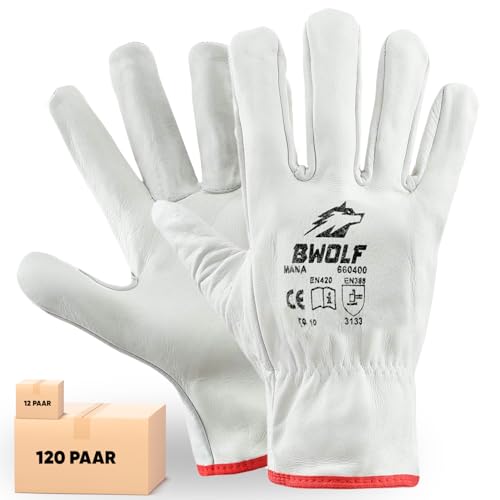 BWOLF Mana Lot de 12/60 Paires de Gants de Travail Cuir Gants Cuir Travail