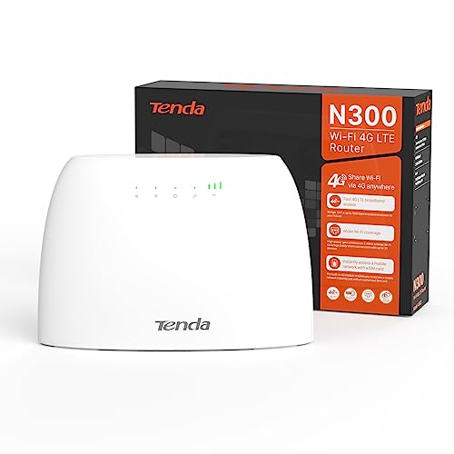 Tenda Routeur 4G SIM, Box 4G, Routeur 4G LTE 150Mbps, Routeur WiFi 300Mbps, Plug&Play, Modem Carte SIM pour Tous Opérateurs, Configuration Facile, 4 Antennes Internes, Ethernet Ports, 4G03