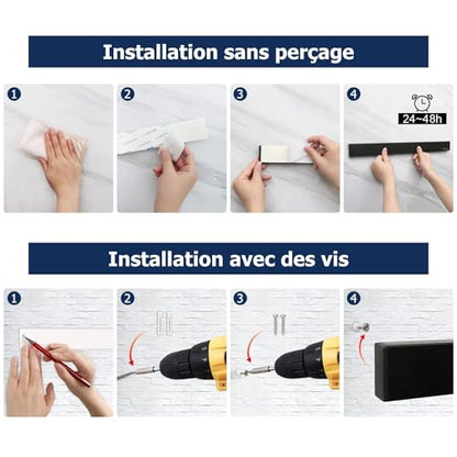 Porte Couteaux Aimanté Dmore avec 3 crochets, Range outeaux noire de 40 cm sans perçage